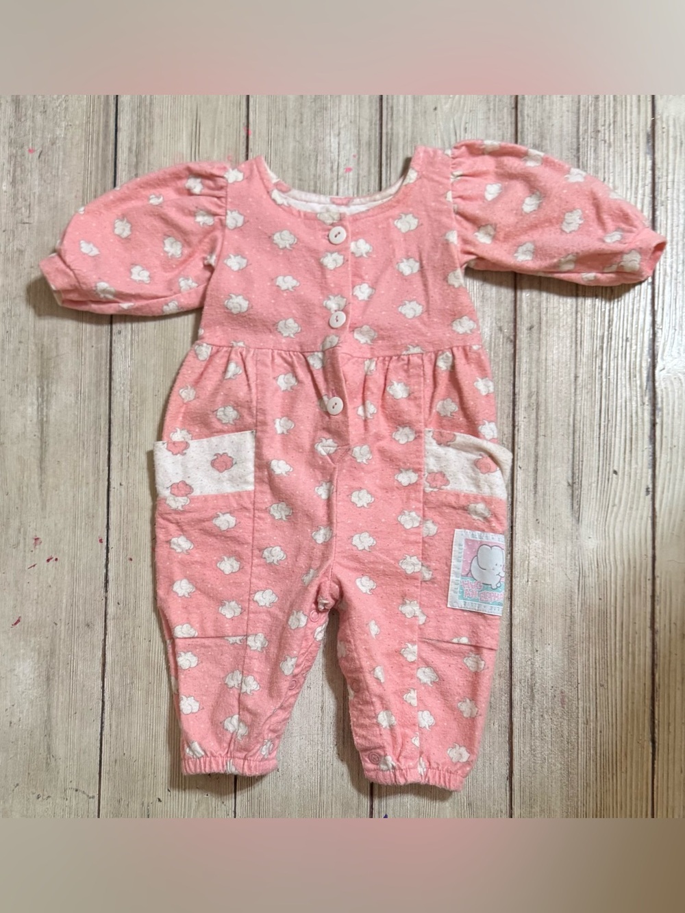 Rare HTF Vintage OshKosh USA 3-6m baby girls Ellie Elephant romper flannel